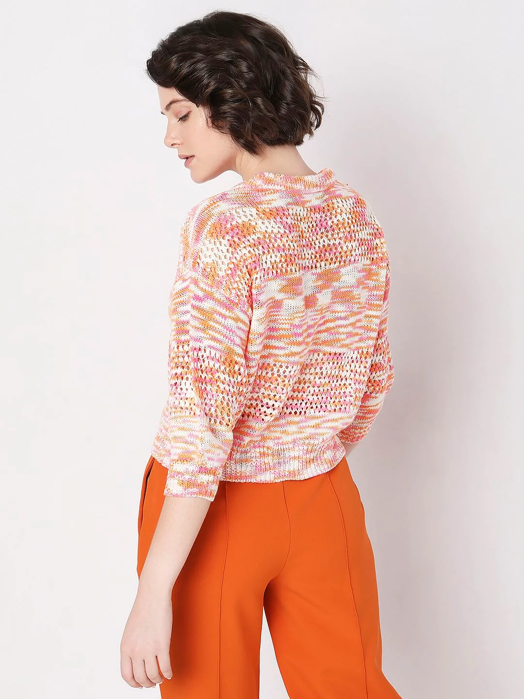 Orange Jacquard Knit Pullover - Image 4