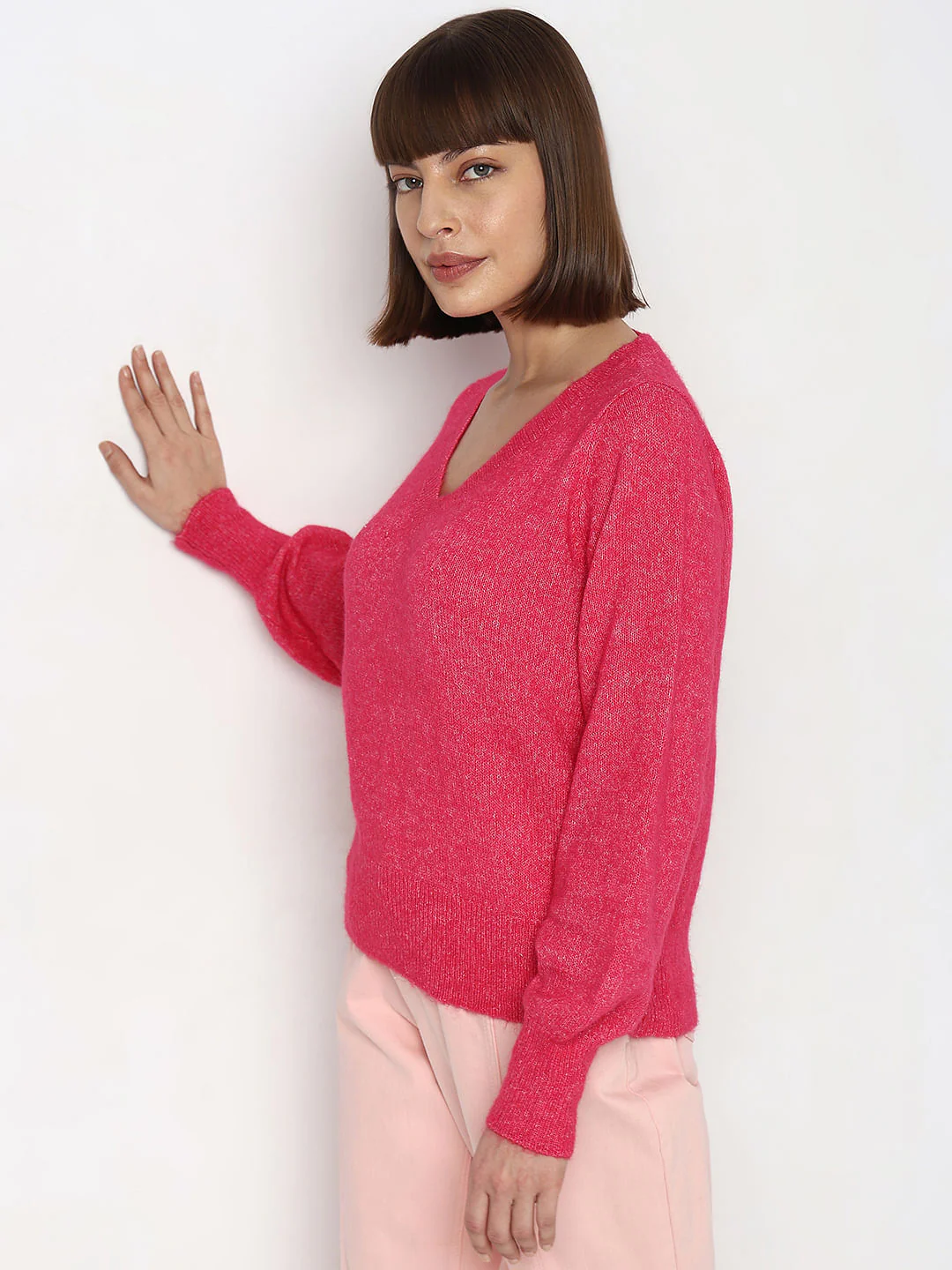 Fuchsia V-Neck Pullover - Image 3