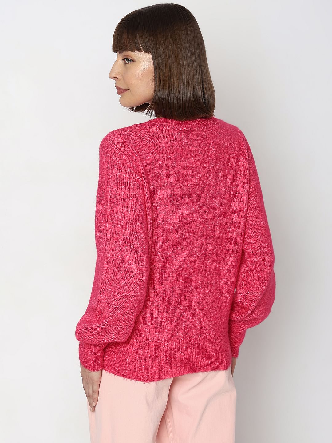 Fuchsia V-Neck Pullover - Image 4