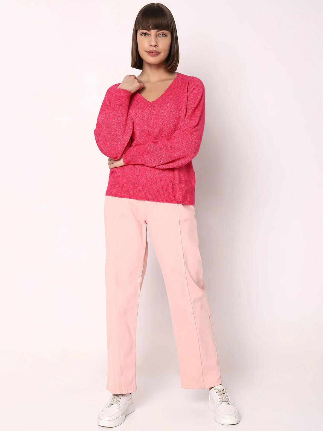 Fuchsia V-Neck Pullover - Image 5