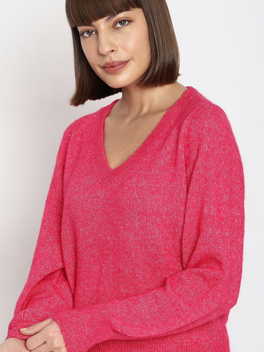 Fuchsia V-Neck Pullover - Image 6