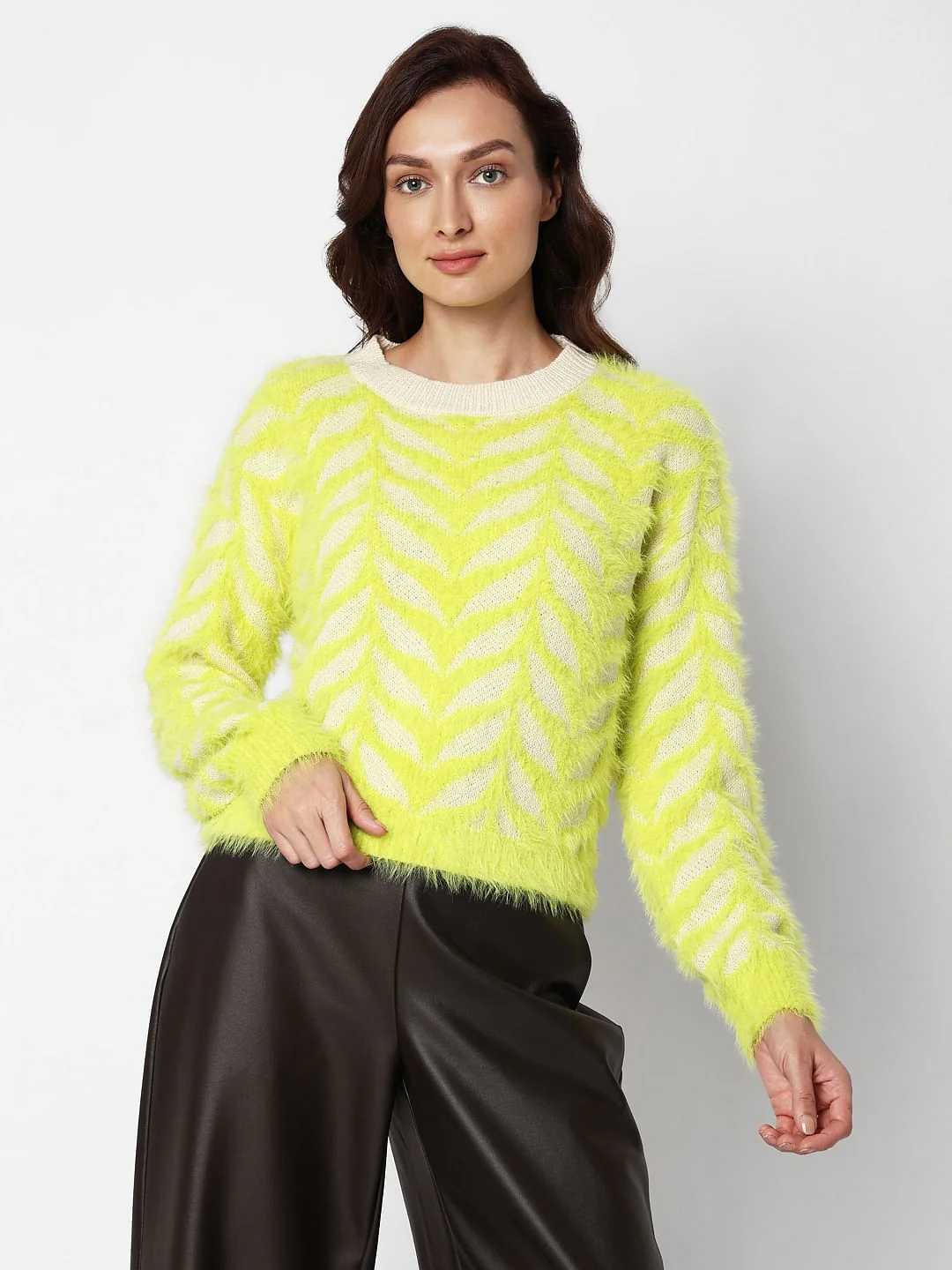 Lemon Green Fuzzy Yarn Pullover - Image 2