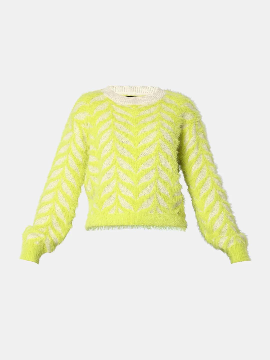 Lemon Green Fuzzy Yarn Pullover - Image 7