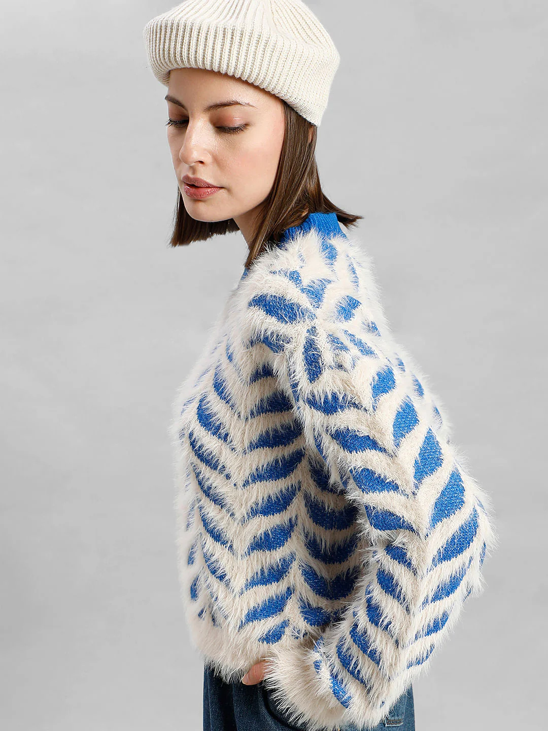 Blue & White Textured Pullover
