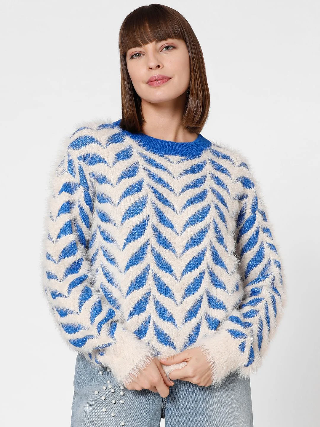 Blue & White Textured Pullover - Image 2