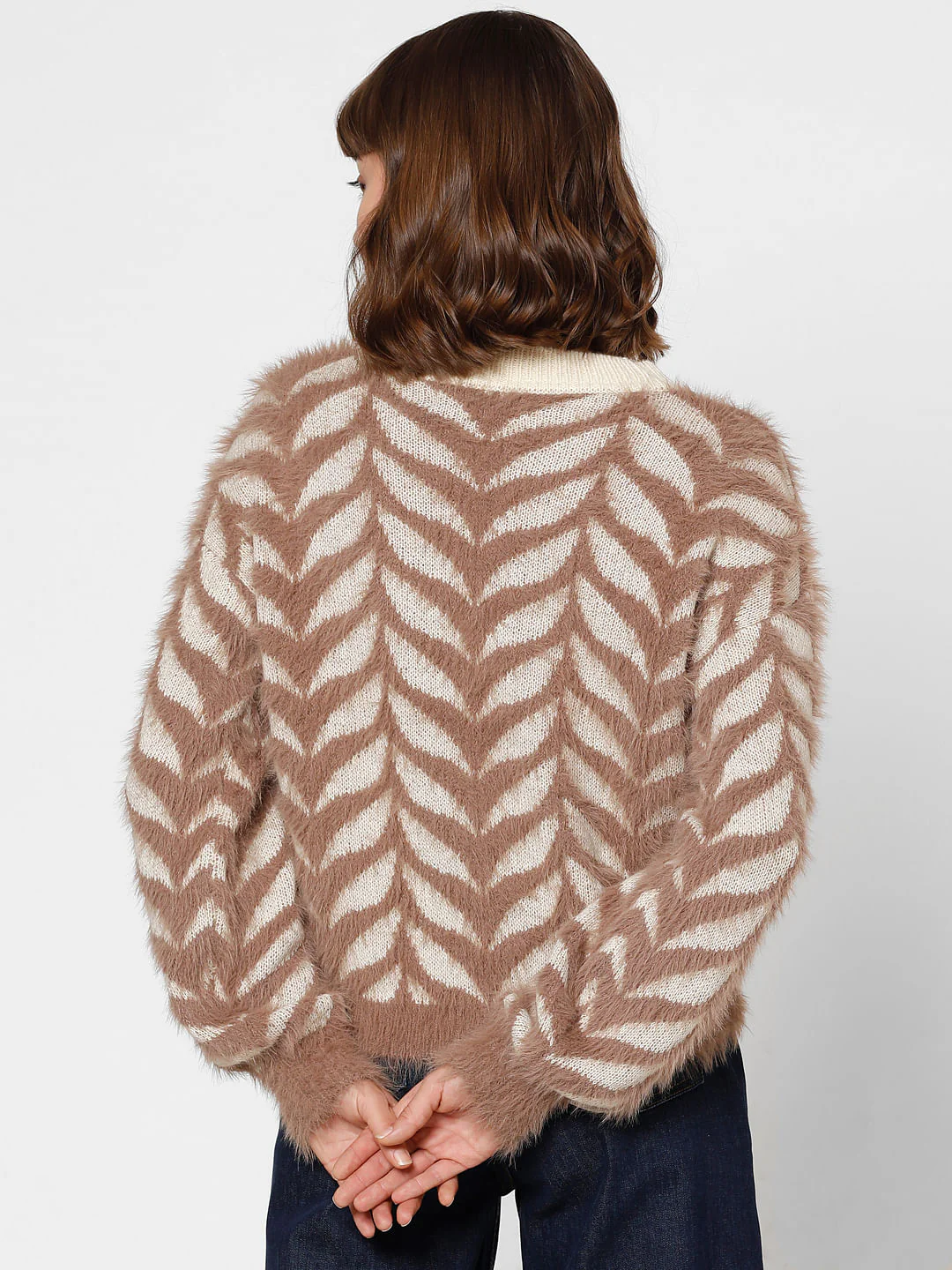 Brown Jacquard Fuzzy Pullover - Image 4