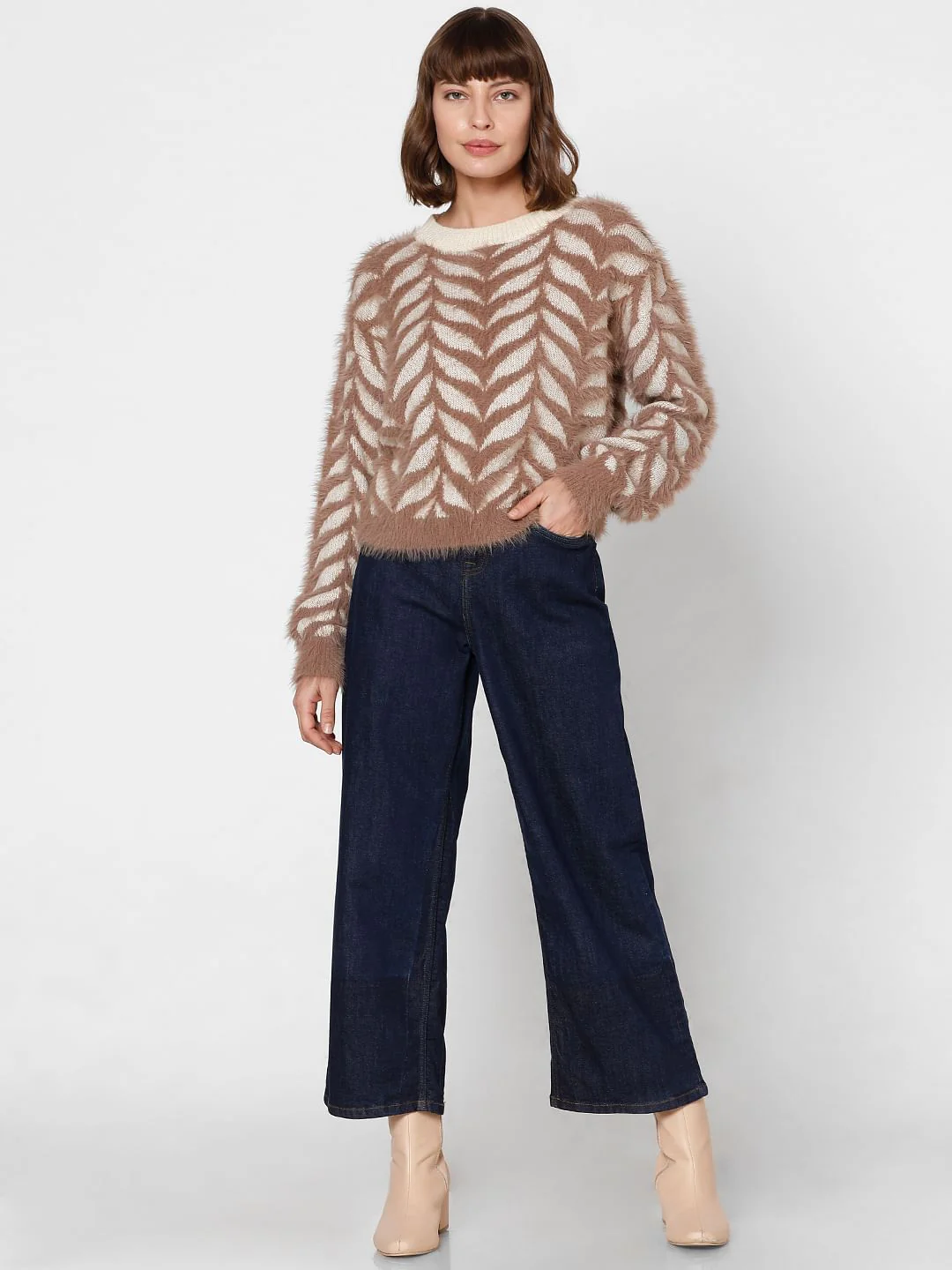 Brown Jacquard Fuzzy Pullover - Image 5