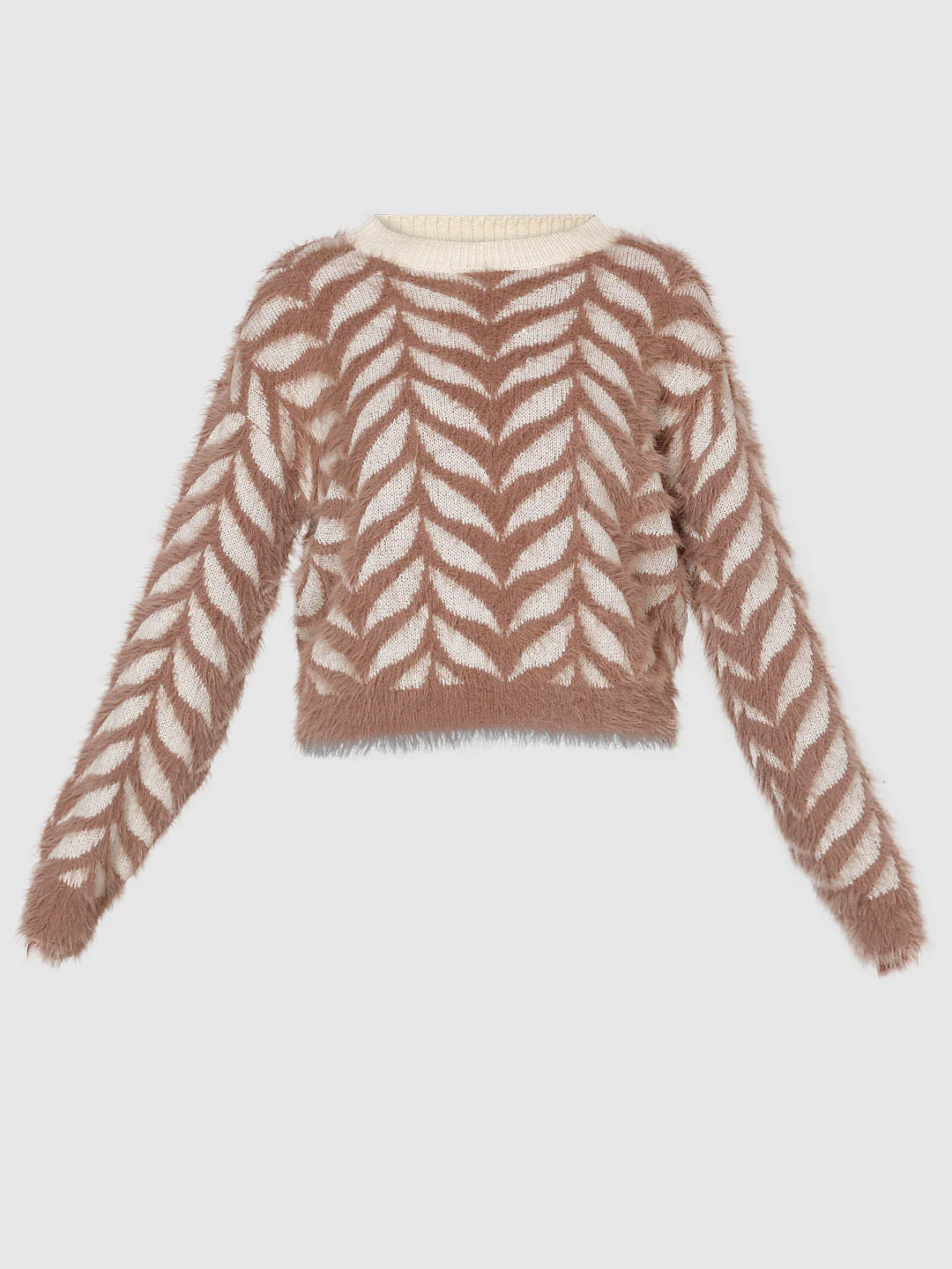 Brown Jacquard Fuzzy Pullover - Image 7