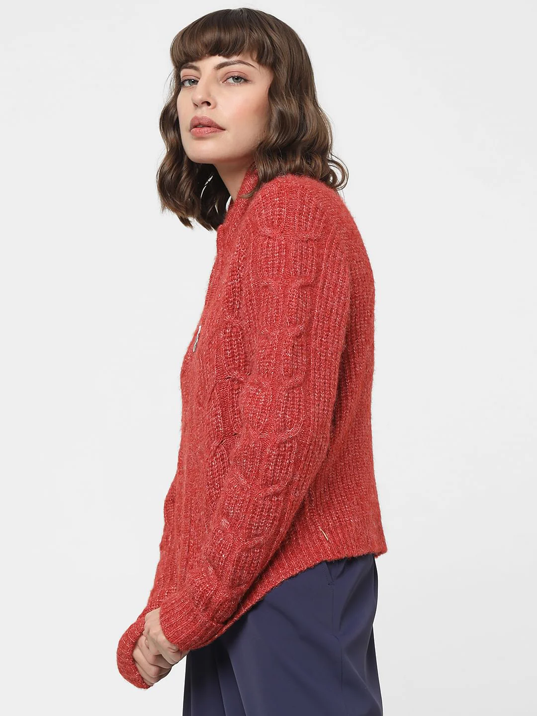 Red High Neck Zip Cardigan - Image 3