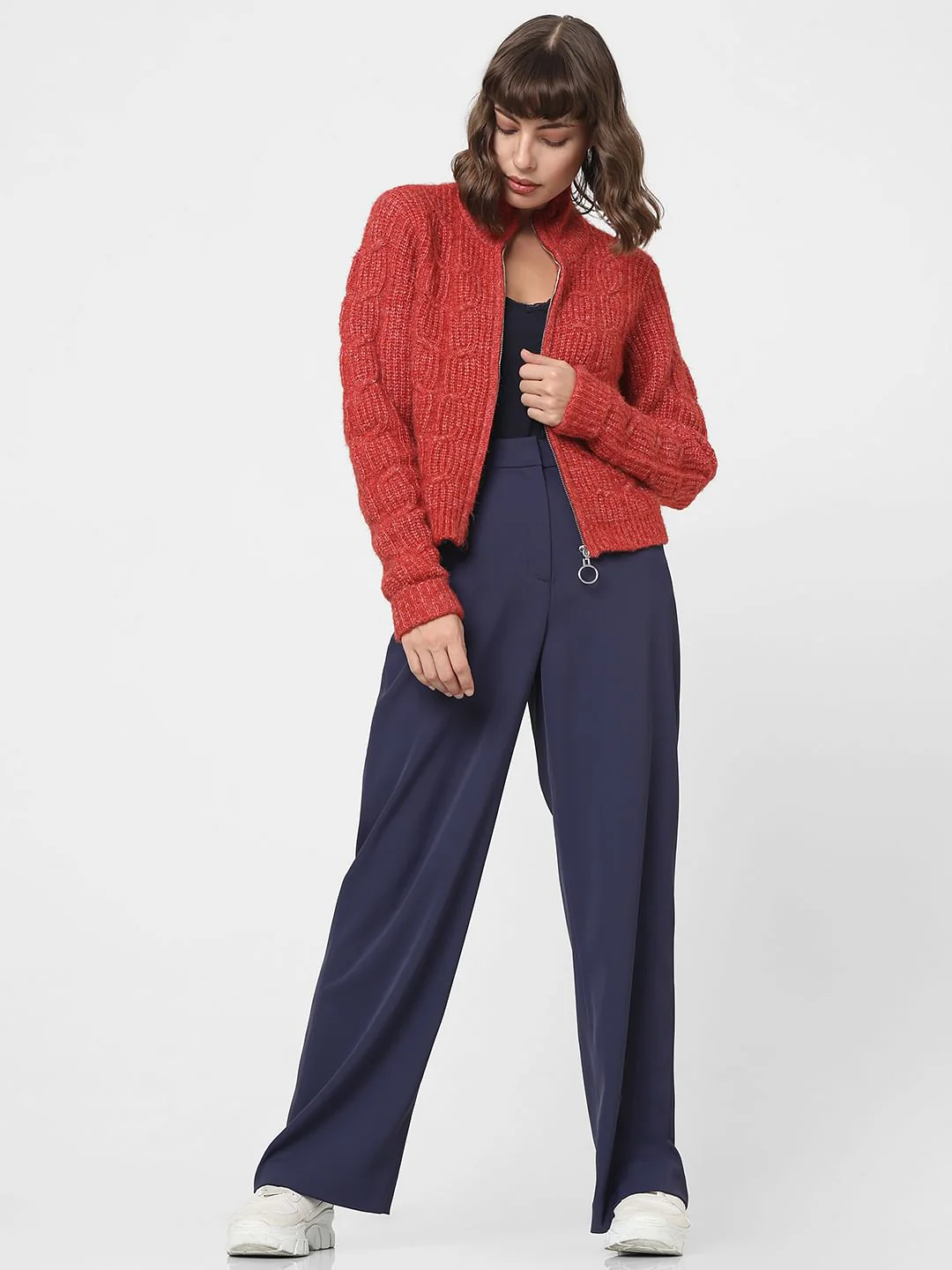 Red High Neck Zip Cardigan - Image 5