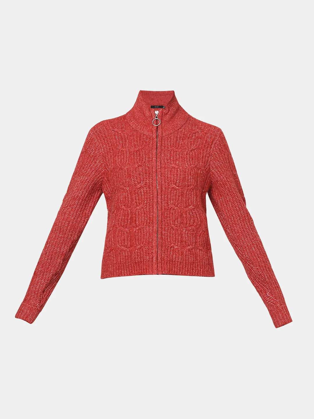 Red High Neck Zip Cardigan - Image 7