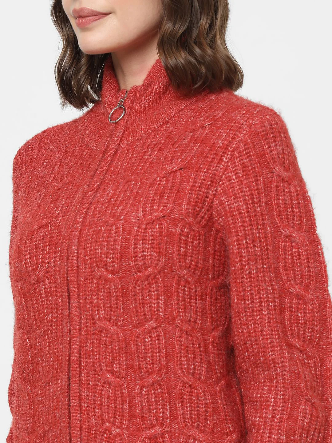 Red High Neck Zip Cardigan - Image 8
