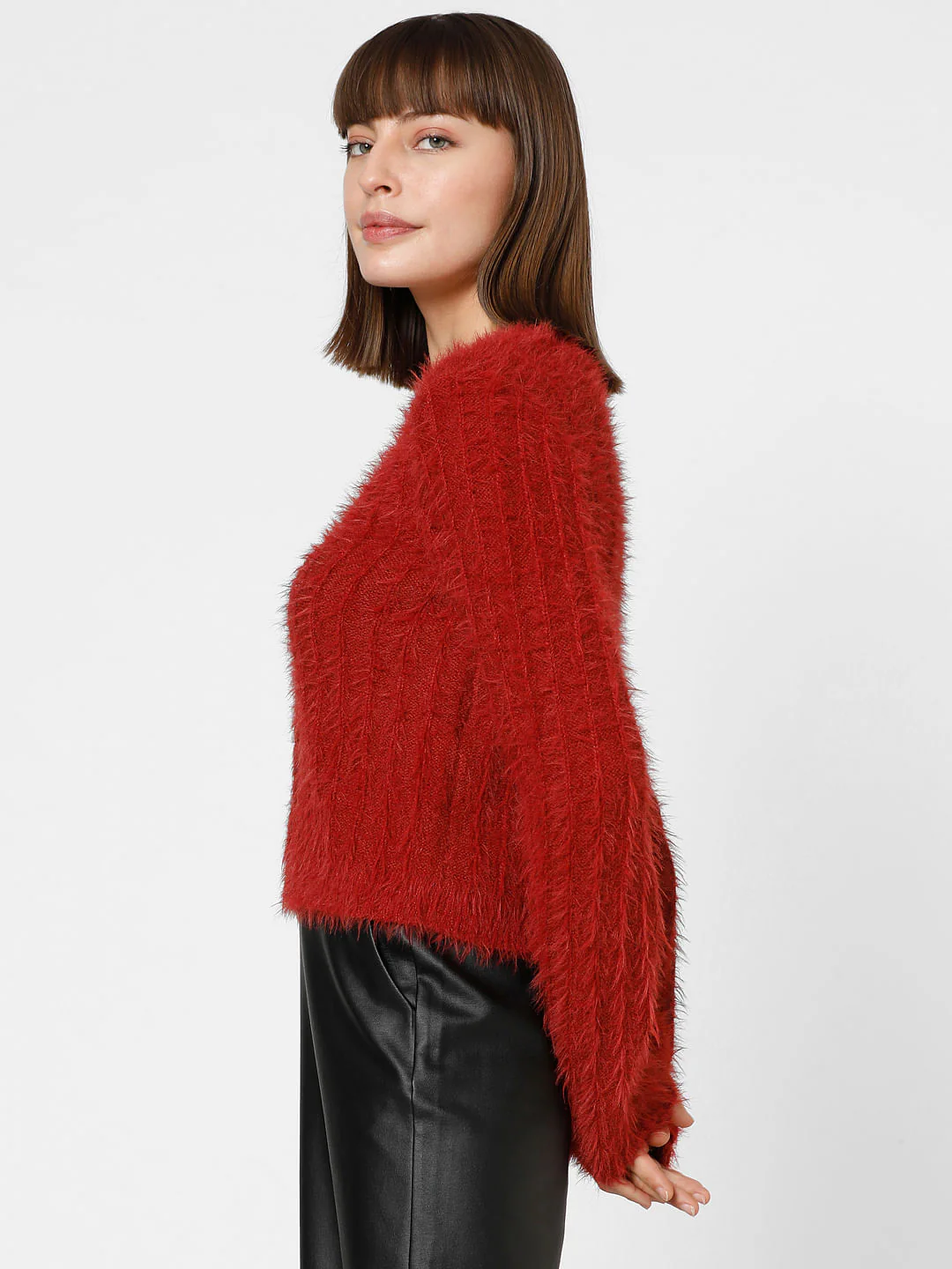 Red Fuzzy Detail Cardigan - Image 3