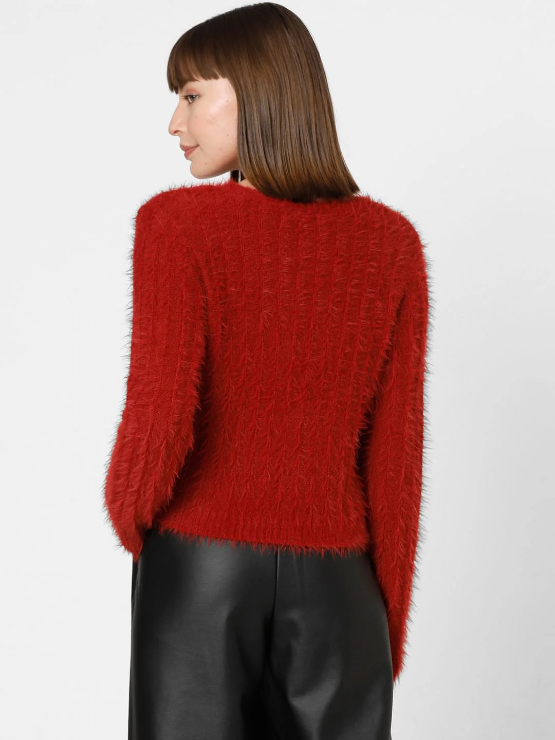 Red Fuzzy Detail Cardigan - Image 4