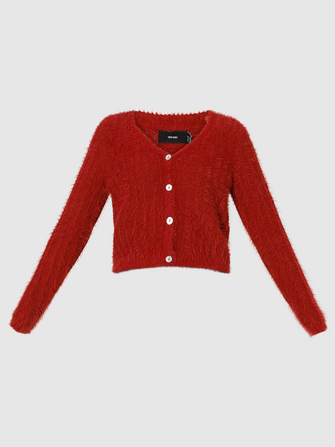Red Fuzzy Detail Cardigan - Image 7