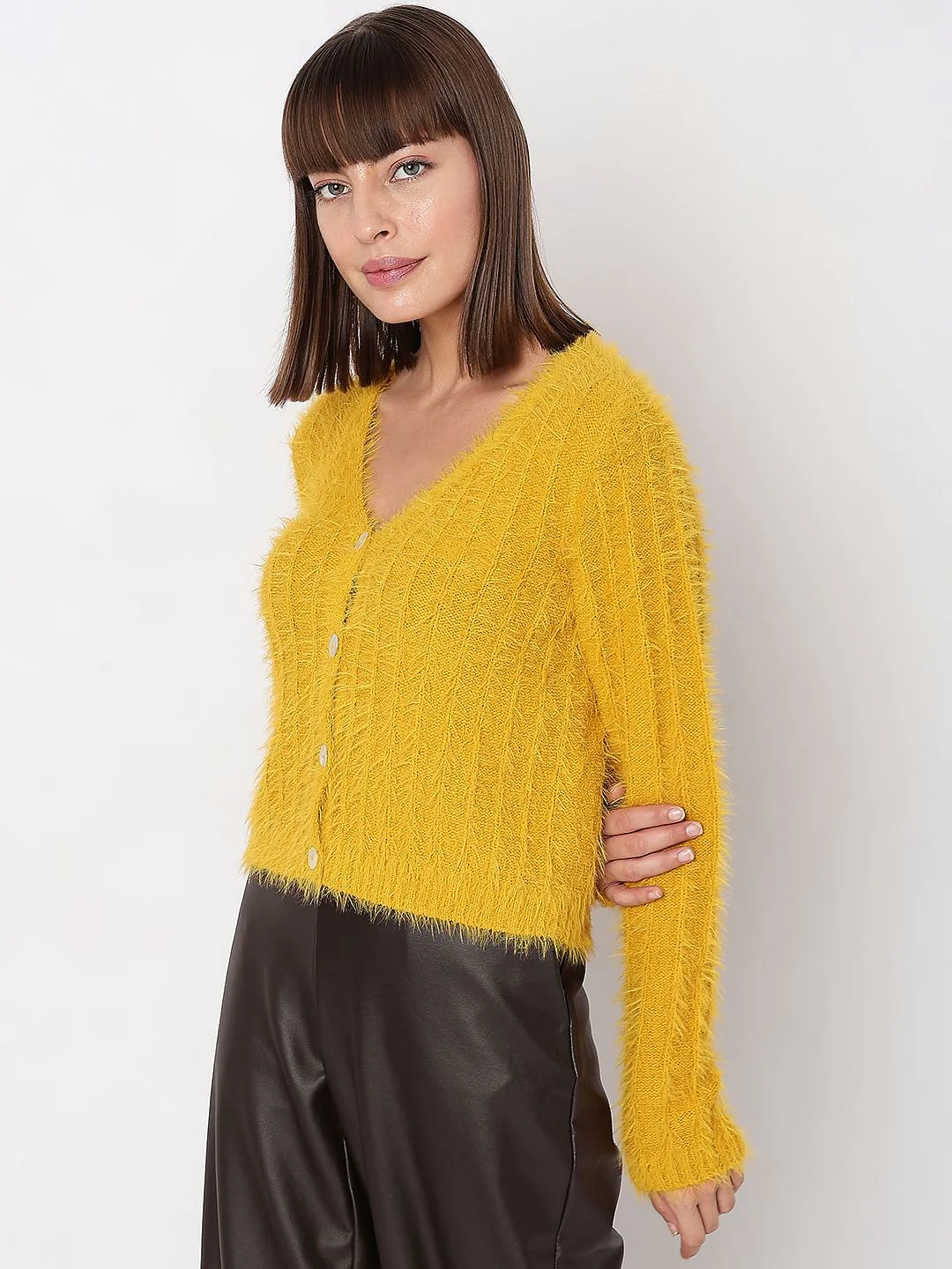 Yellow Fuzzy Detail Cardigan - Image 3