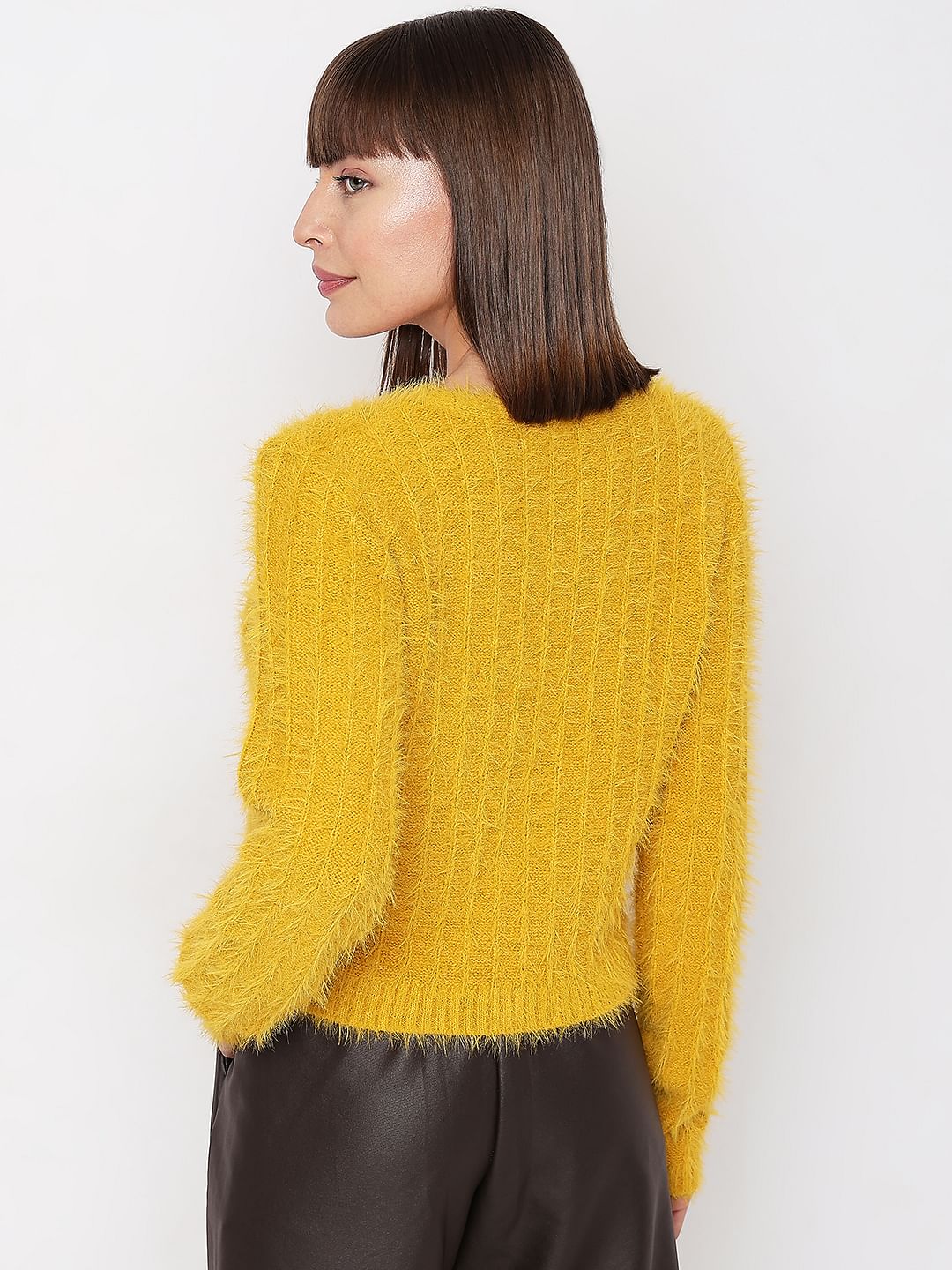 Yellow Fuzzy Detail Cardigan - Image 4
