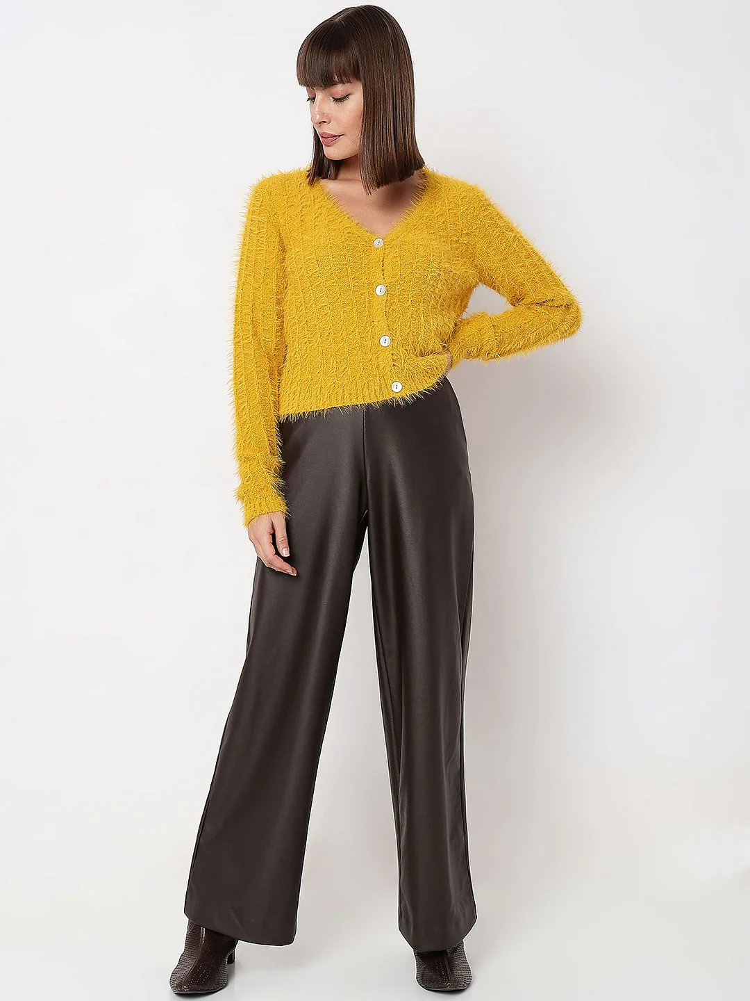 Yellow Fuzzy Detail Cardigan - Image 5
