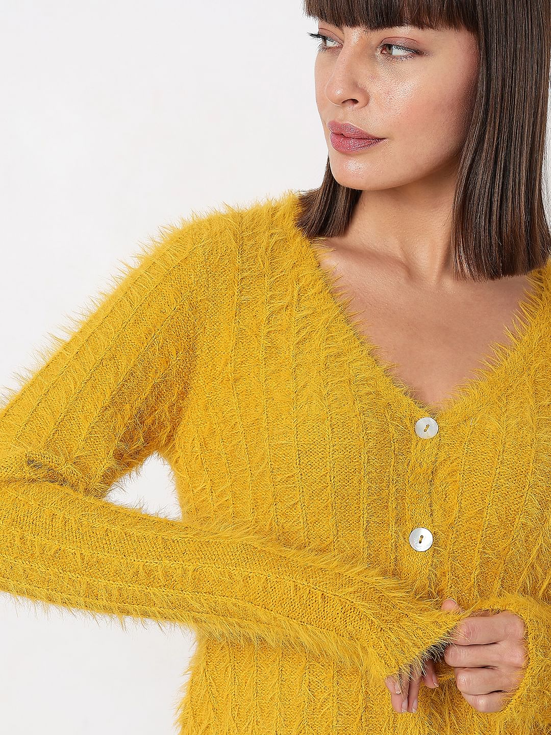 Yellow Fuzzy Detail Cardigan - Image 6