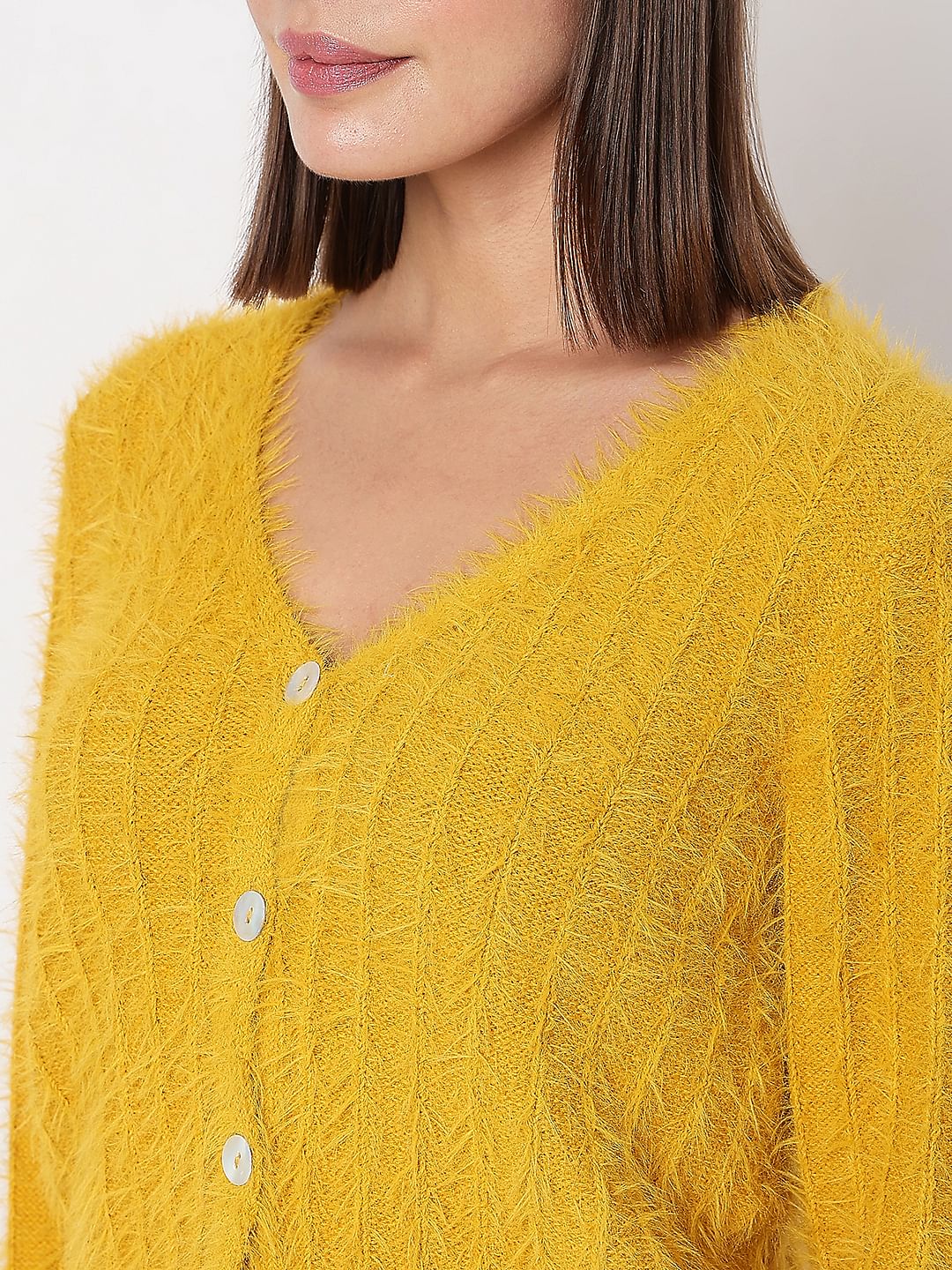 Yellow Fuzzy Detail Cardigan - Image 8