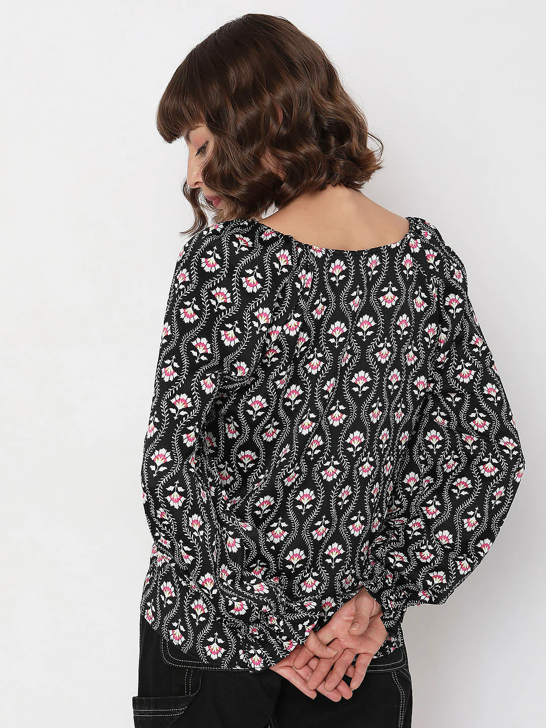 Black Floral Print Top - Image 4