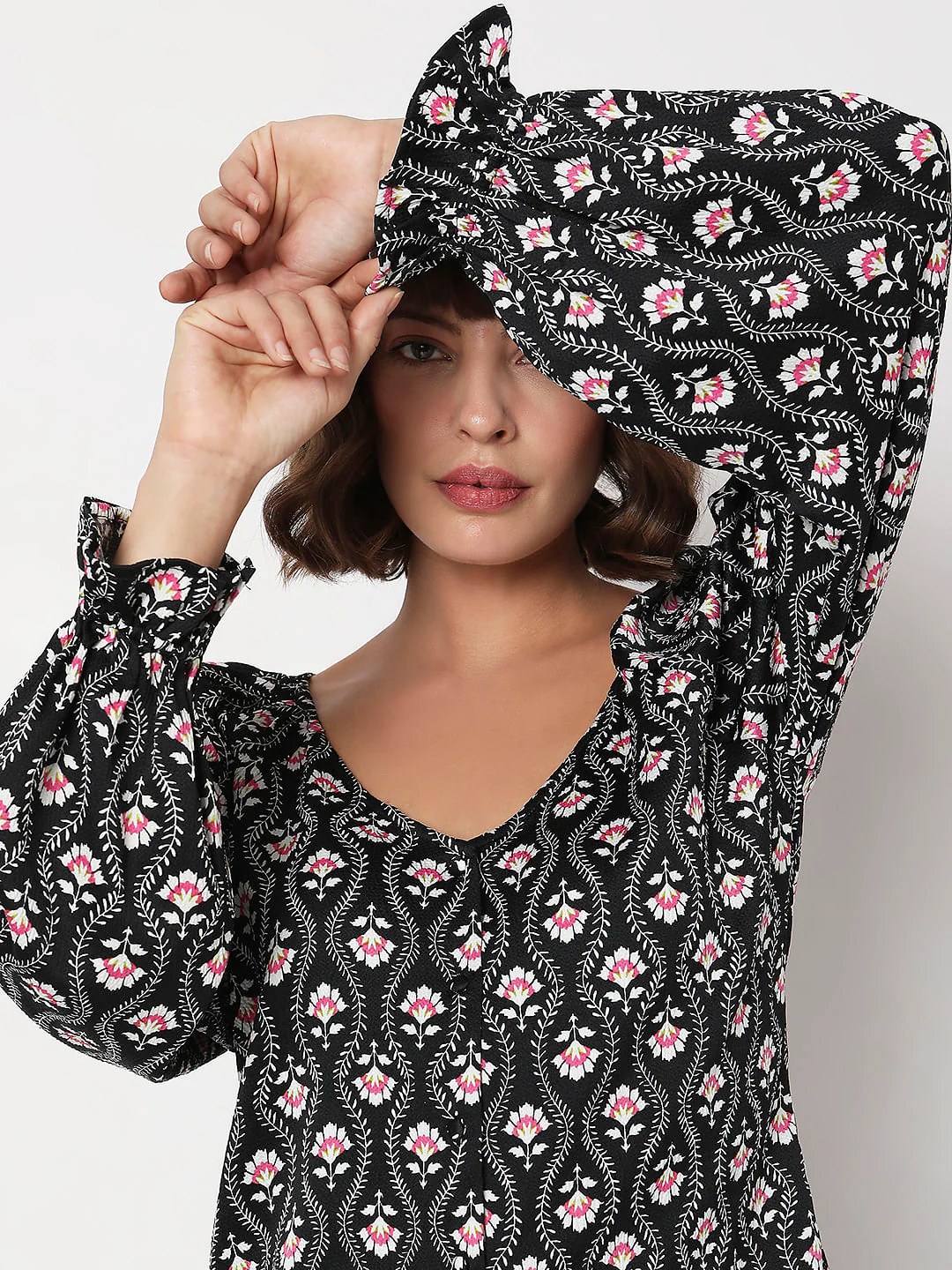 Black Floral Print Top - Image 6