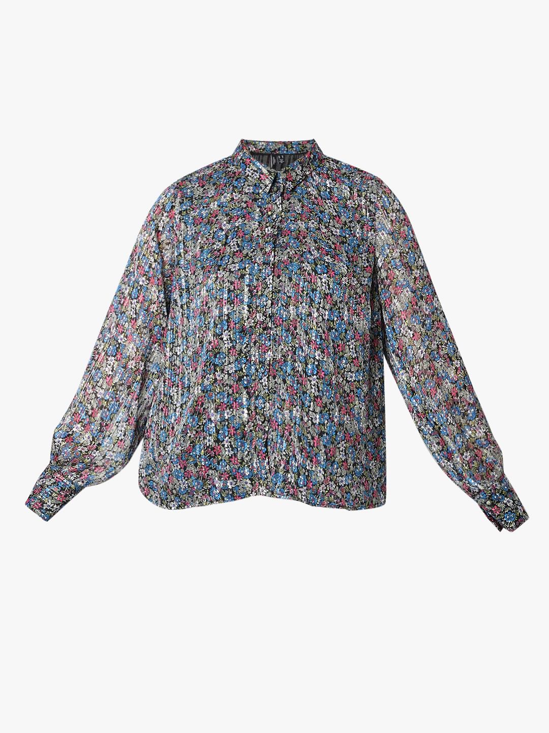Curve Blue Floral Printed Shirt - Image 7