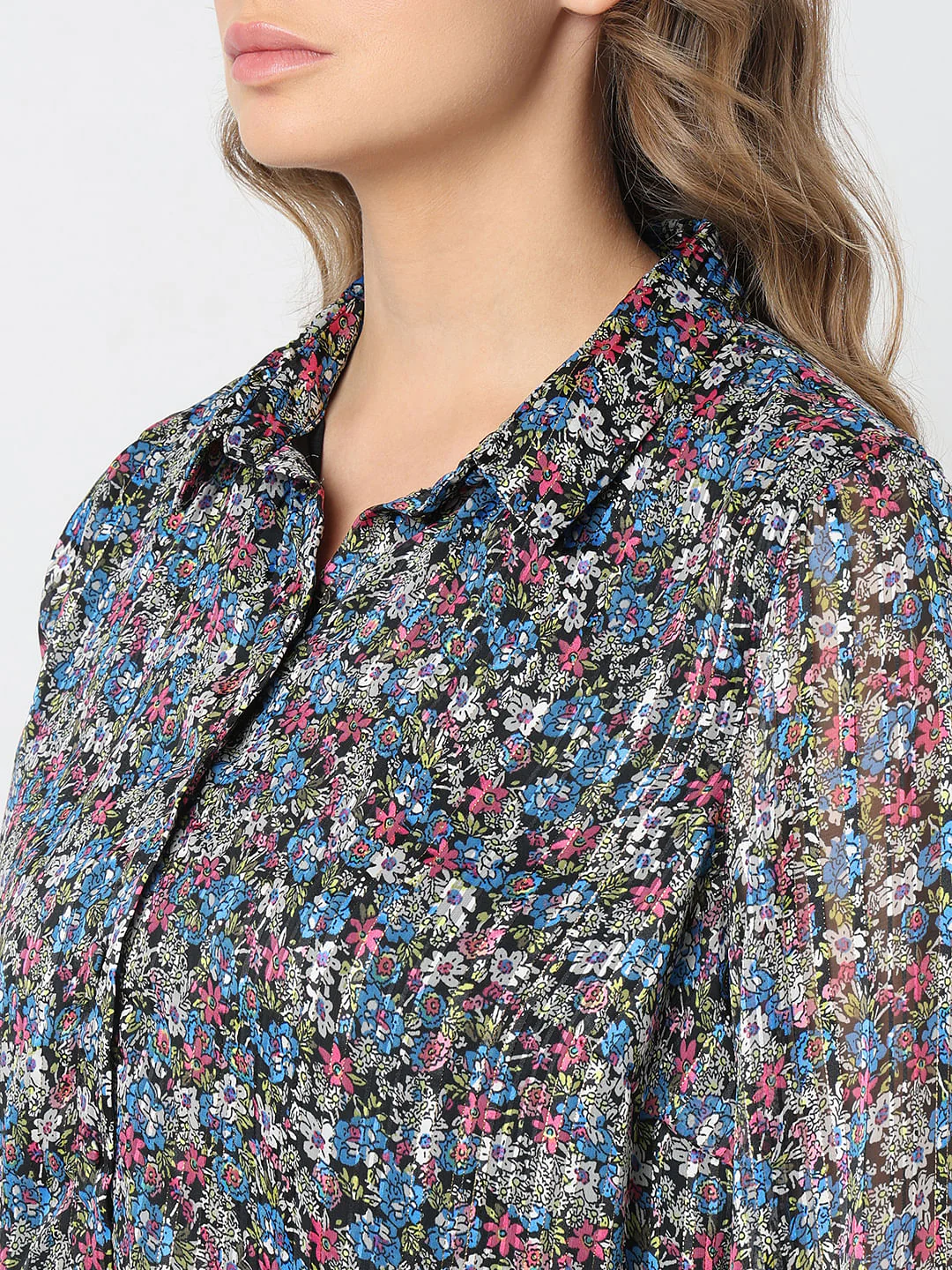 Curve Blue Floral Printed Shirt - Image 8
