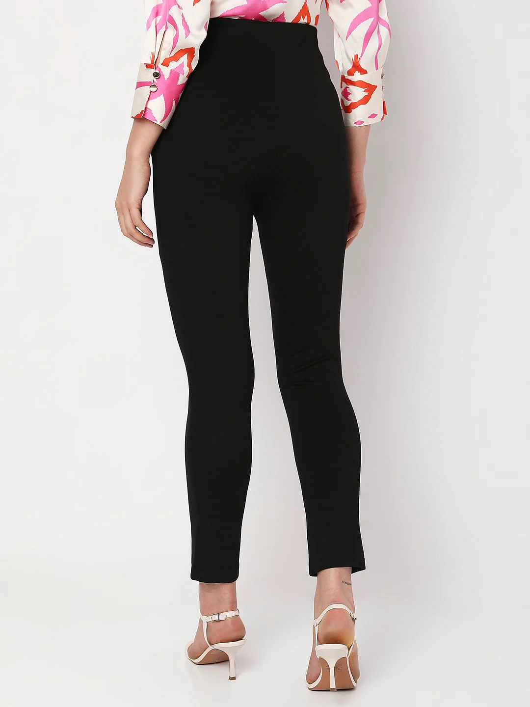 Black High Rise Button Detail Leggings - Image 4