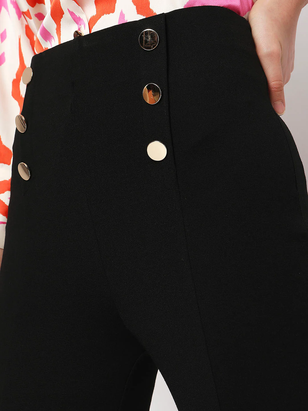 Black High Rise Button Detail Leggings - Image 5
