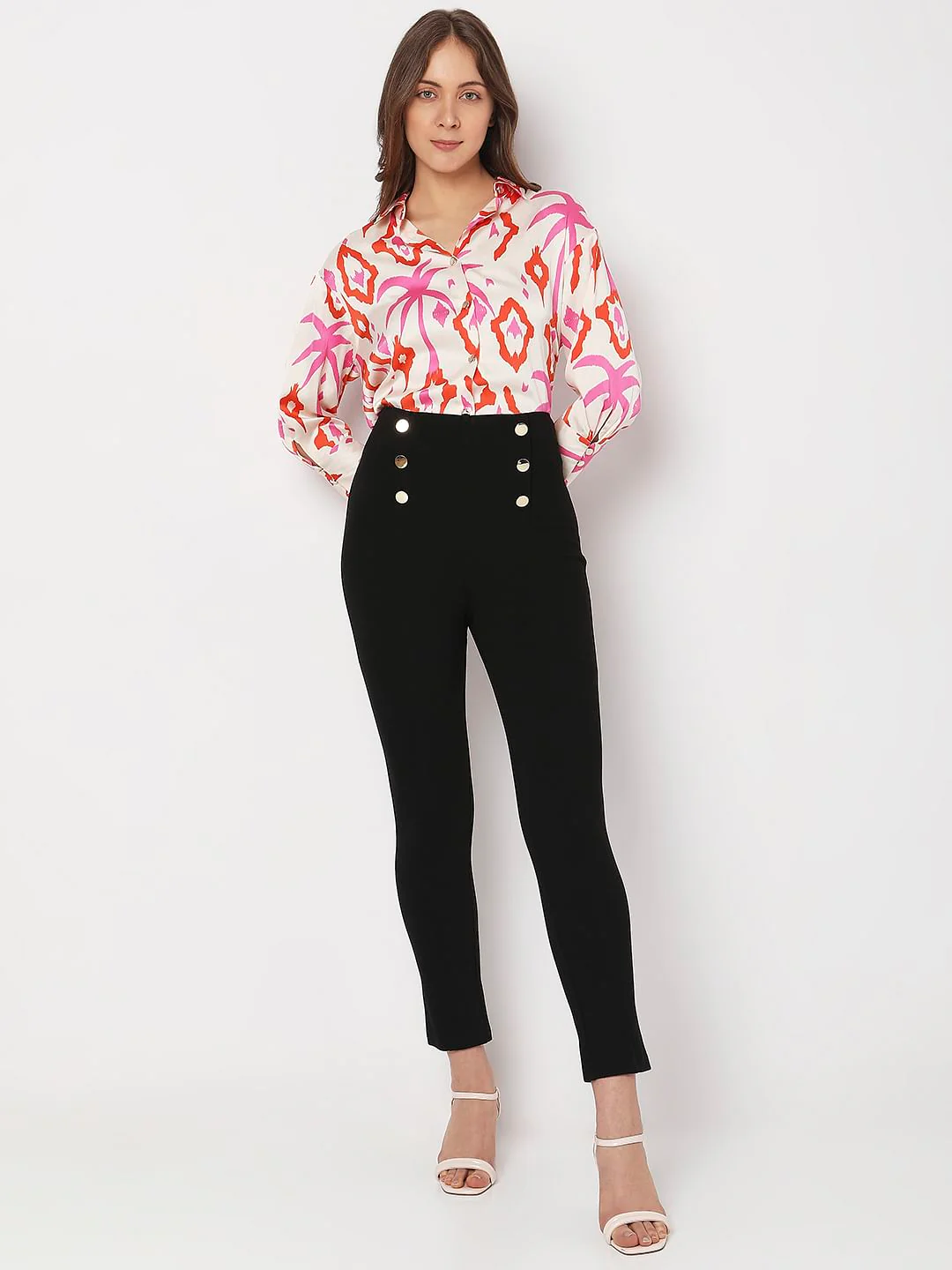 Black High Rise Button Detail Leggings - Image 6