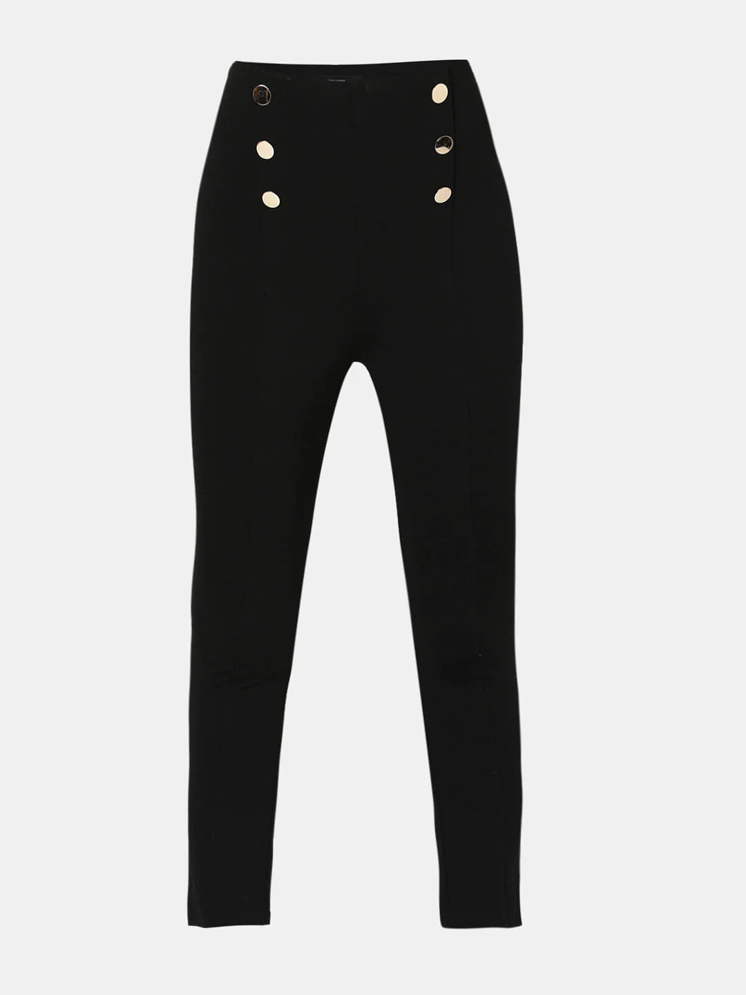 Black High Rise Button Detail Leggings - Image 7