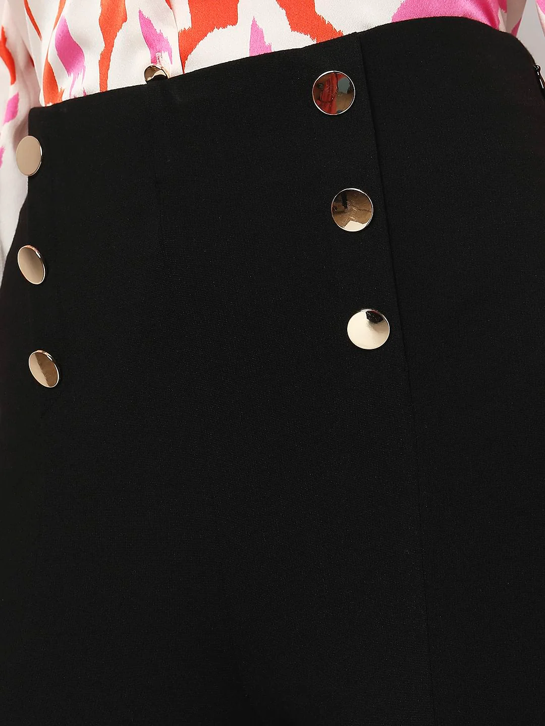 Black High Rise Button Detail Leggings - Image 8