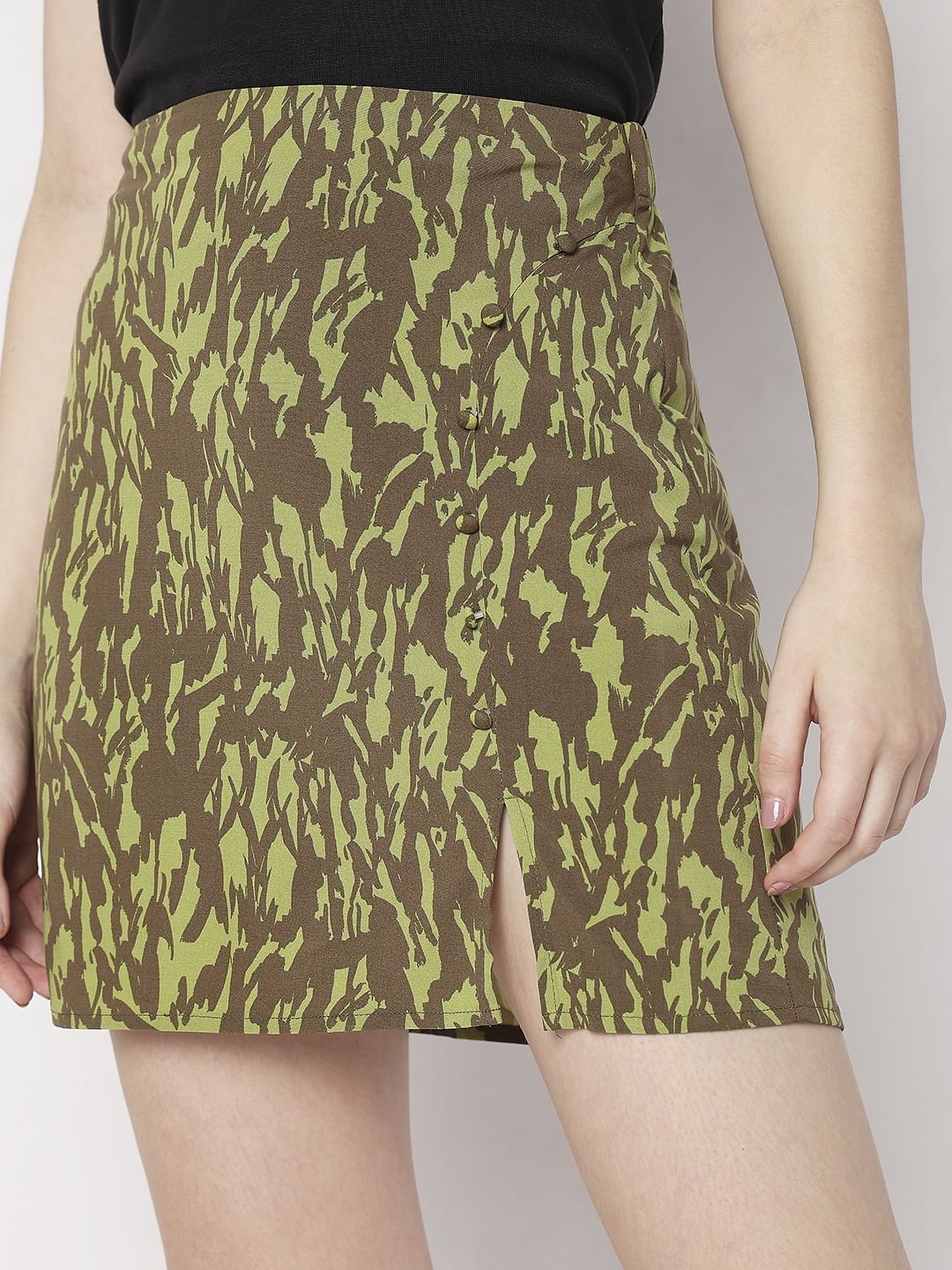 Green High Rise Animal Print Skirt - Image 5