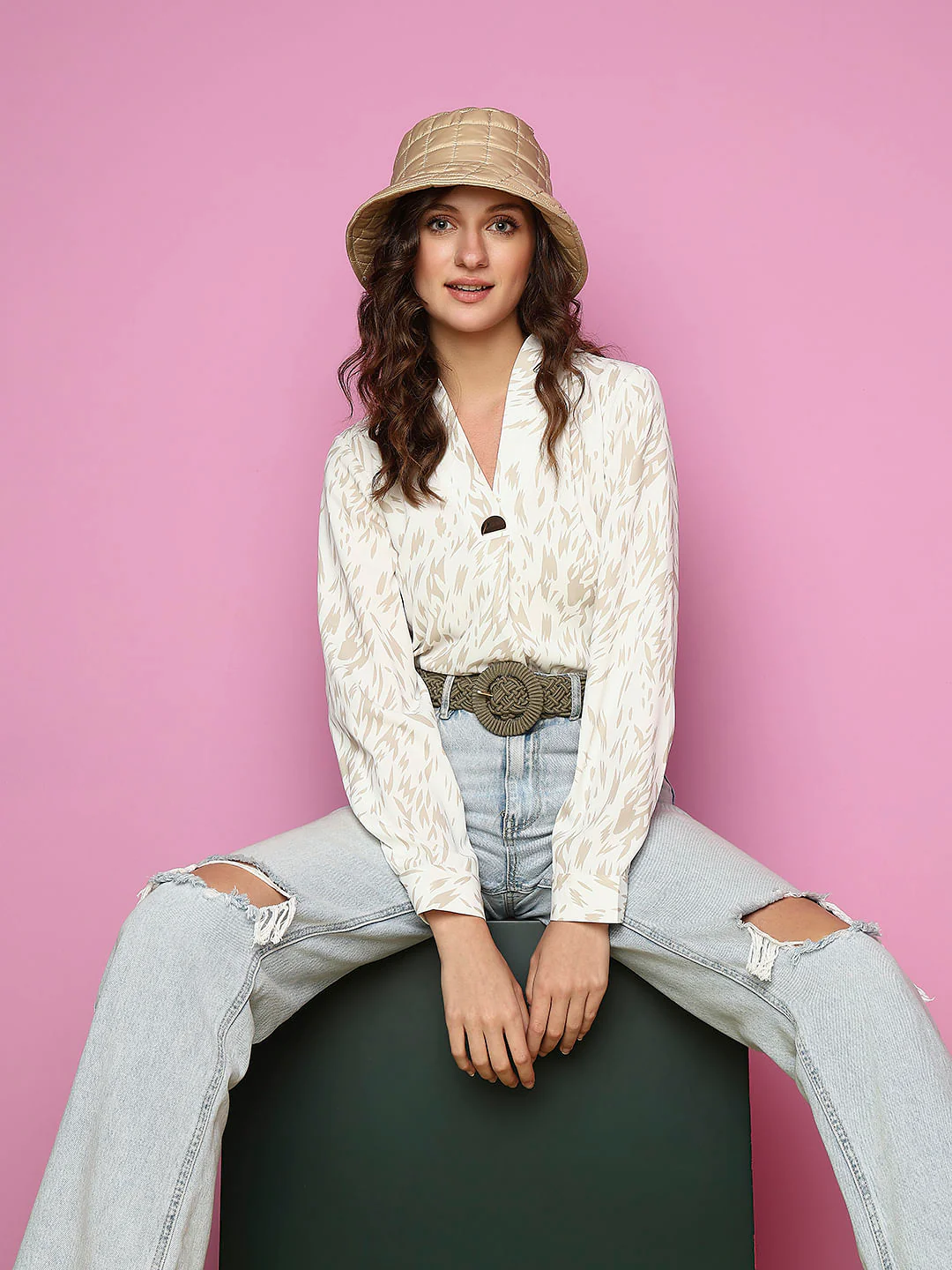 White Printed Top
