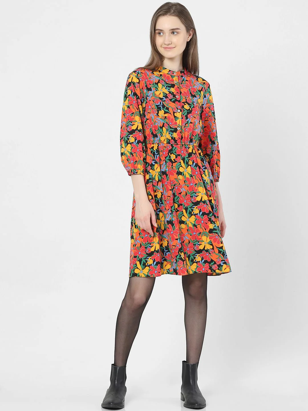 Red Floral Print Shift Dress