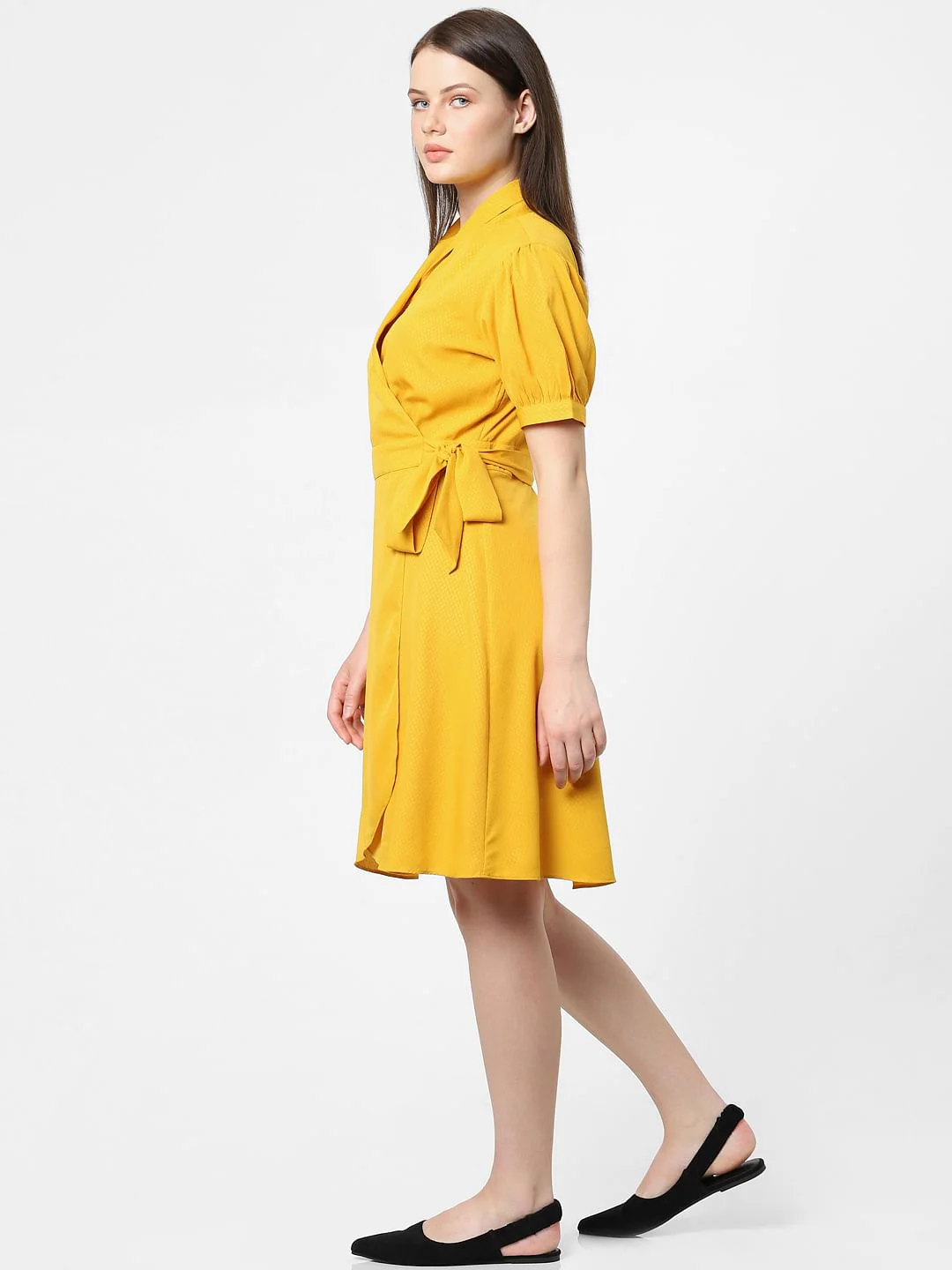 Yellow V-Neck Wrap Dress - Image 2