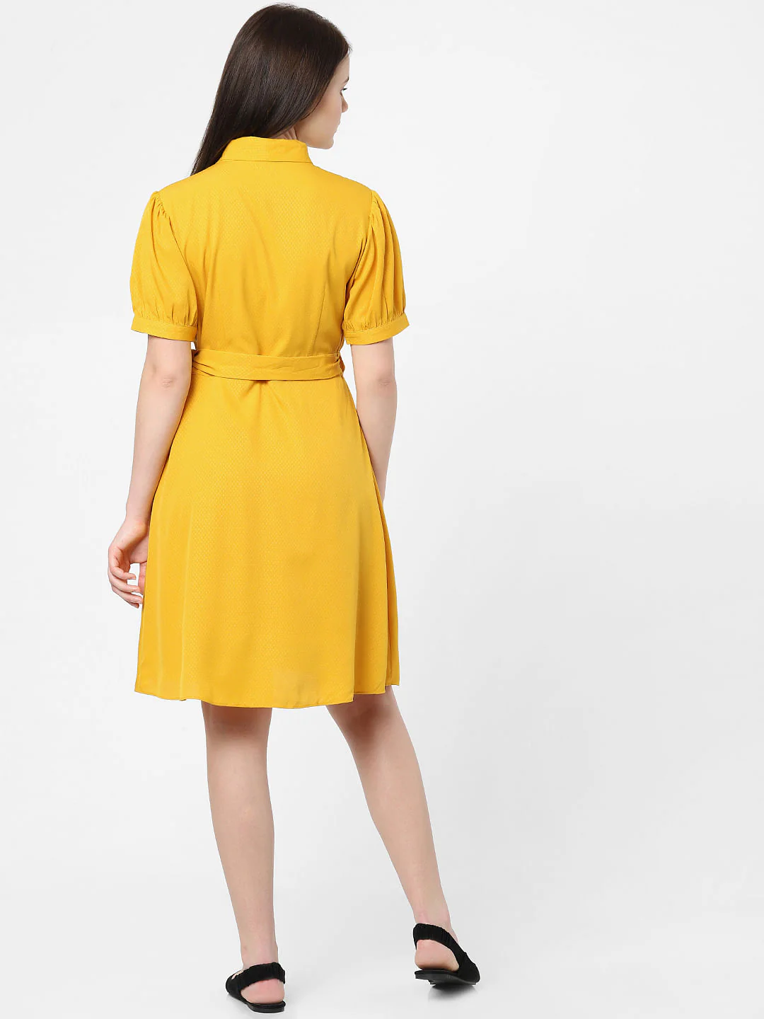 Yellow V-Neck Wrap Dress - Image 3