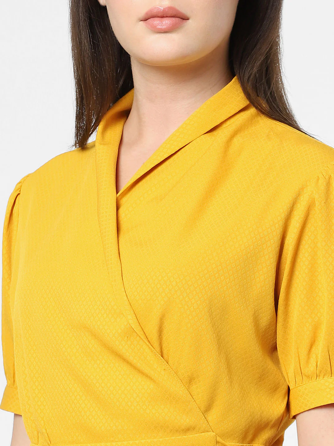 Yellow V-Neck Wrap Dress - Image 4