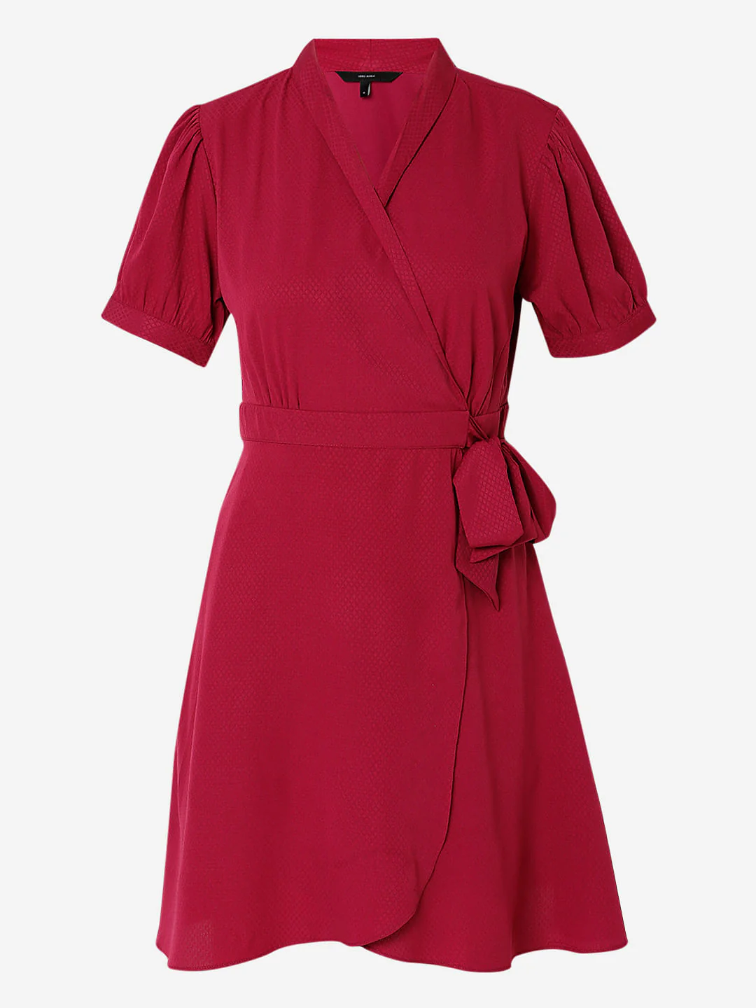 Dark Red V-Neck Wrap Dress - Image 6