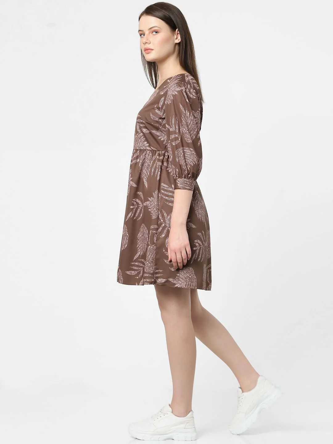 Dull Brown Printed Shift Dress - Image 2