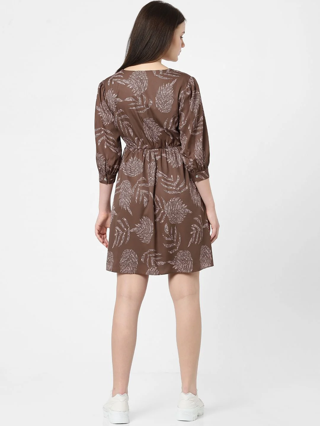 Dull Brown Printed Shift Dress - Image 3