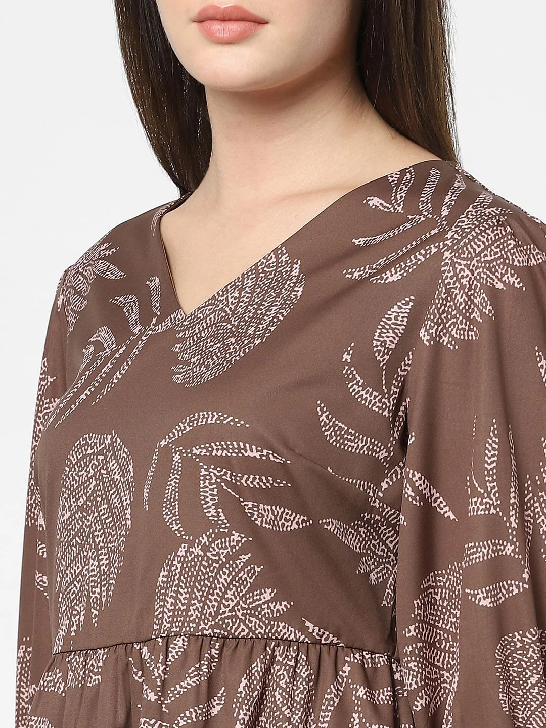 Dull Brown Printed Shift Dress - Image 4