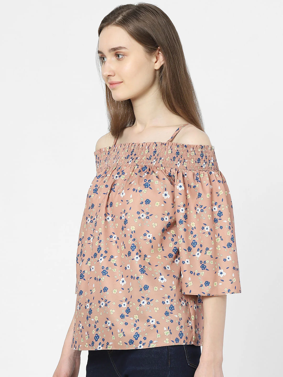 Beige Floral One Shoulder Top - Image 2