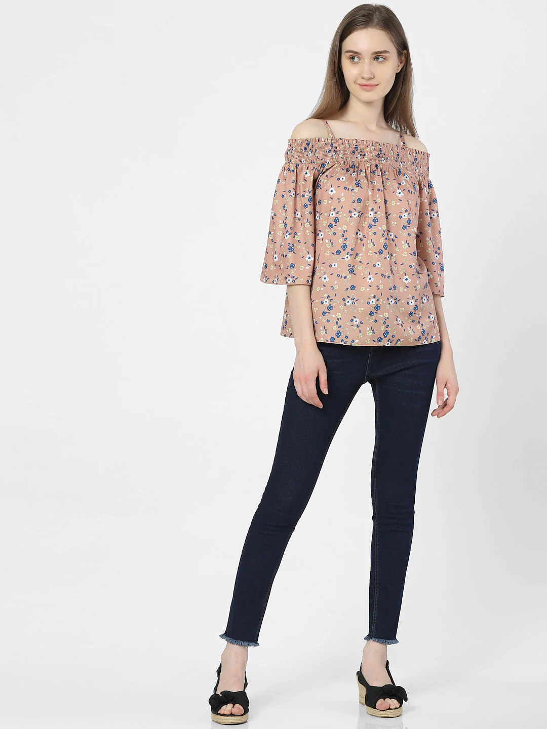 Beige Floral One Shoulder Top - Image 4
