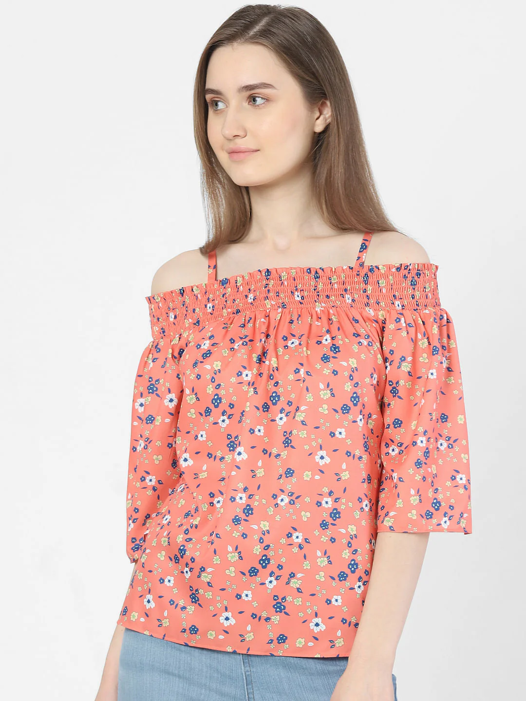 Orange Floral Off-Shoulder Top