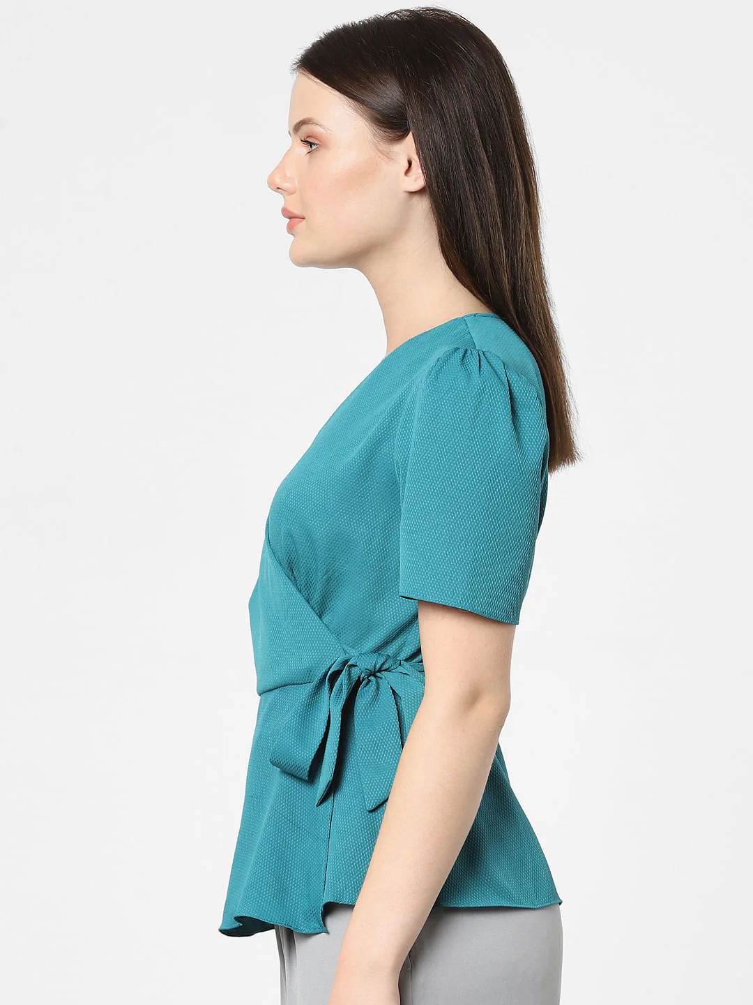 Blue Mock Wrap Top - Image 2