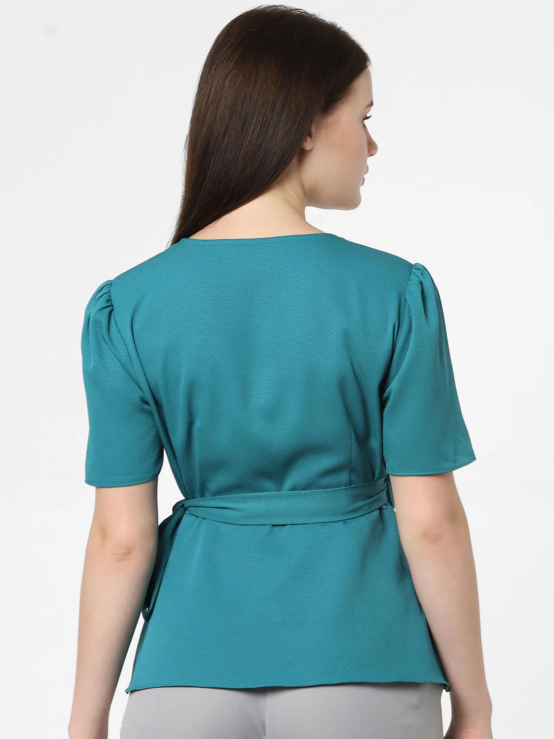 Blue Mock Wrap Top - Image 3