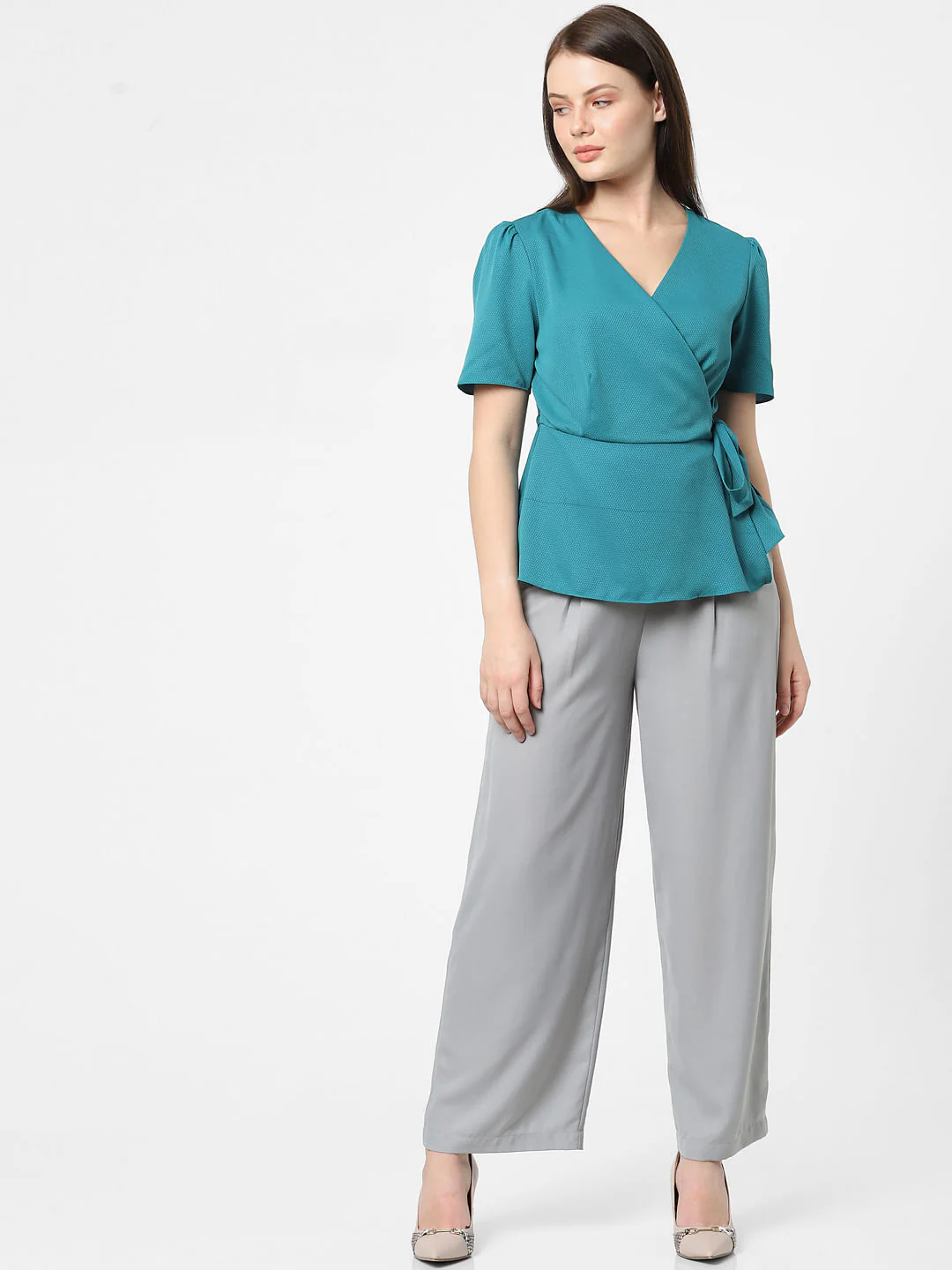 Blue Mock Wrap Top - Image 5