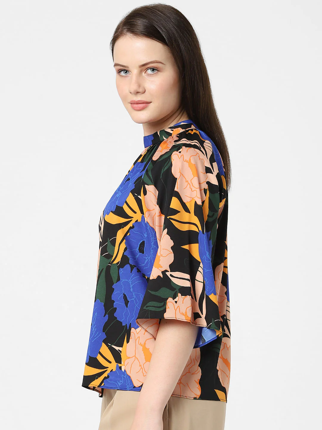 Black Floral High Neck Top - Image 2